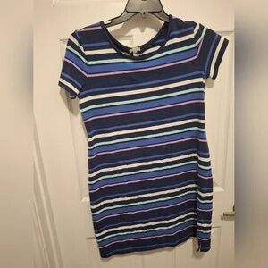 Talbots M Blue Purple Striped Bow Accent Stretch Knit T-Shirt Dress‎